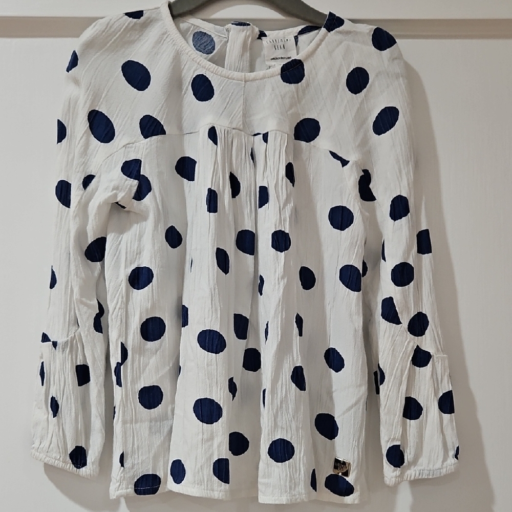 White and Navy Polka Dot Blouse